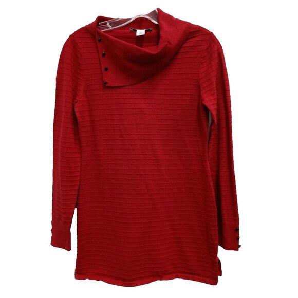 White House Black Market Womens Sweater XS Red Ribbed Slit Cowl Neck Pullover - Picture 1 of 10